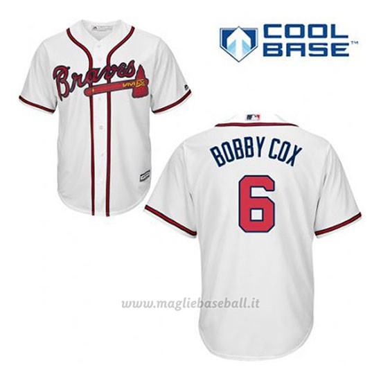 Maglia Baseball Uomo Atlanta Braves 6 Bobby Cox Bianco 1ªCool Base